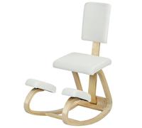 HOMCOM Siège assis genoux, tabouret ergonomique en bois à bascule avec dossier, chaise à genoux pour bureau à domicile, crème