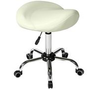 HOMCOM Siège en forme de selle, tabouret roulant réglable en hauteur en PU pour massage, spa, clinique, beauté et tatouage, Crème
