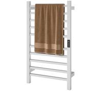 HOMCOM Smart Sèche-Serviettes électrique 10barreaux 45x11x80cm Blanc | Minuterie et écran LCD, porte-serviettes mural en acier inoxydable, température réglable pour salle de bain