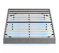 HOMCOM Sommier 140x190 cm avec lumières LED Structure de lit Revêtement effet lin Lattes en bois Facile à monter Gris