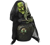 HOMCOM Sorcière de Table Halloween Animée 47 cm avec Chaudron Qui Remue | Son Riant, Yeux Lumineux, Activation Son/Toucher, Décoration Halloween pour Intérieur