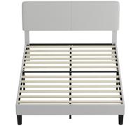 HOMCOM Structure de lit 140x200 cm avec tête de lit rembourrée réglable en hauteur et lattes, velours côtelé, Gris