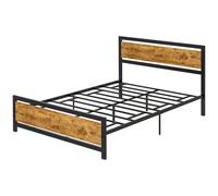 HOMCOM Structure de Lit Une Place et Demie en Bois et Acier avec Lattes de Style Industriel, 140x200cm