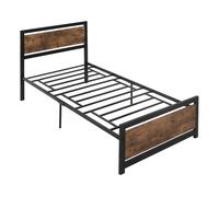 HOMCOM Structure Lit Simple en Bois et Acier avec Lattes de Style Industriel, 90x200 cm