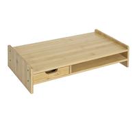 HOMCOM Support d'écran, Ordinateur portable Socle TV Ordinateur de bureau Organisateur avec tiroir Bambou