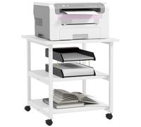 HOMCOM Support d'Imprimante 3 Niveaux sur roulettes 50 x 50 x 52,5 cm Blanc | Desserte de Rangement, Étagères Mobile