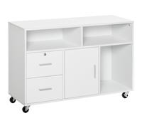HOMCOM Support d'imprimante caisson placard porte avec étagère, niches, tiroirs verrouillables + grand plateau panneaux particules blanc