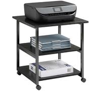 HomCom Support d'imprimante – Desserte de rangement 3 niveaux 50×50×52,5 cm sur roulettes Noir