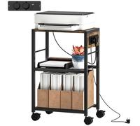 HOMCOM Support d'imprimante étagère d'imprimante avec roulettes, prises de courant, ports USB et USB-C jusqu'à 40 kg Marron rustique