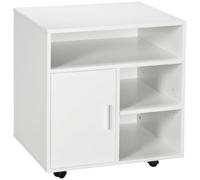 HOMCOM Support d'Imprimante Organiseur Bureau Caisson Blanc | Placard Porte 3 Niches, Grand Plateau, Panneaux Particules