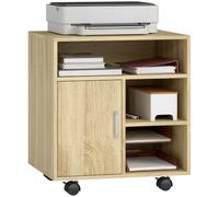 HOMCOM Support d'Imprimante Organiseur Bureau Caisson Bois Naturel | Placard Porte 3 Niches, Grand Plateau, Panneaux Particules