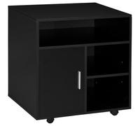 HOMCOM Support d'Imprimante Organiseur Bureau Caisson Noir | Placard Porte 3 Niches, Grand Plateau, Panneaux Particules