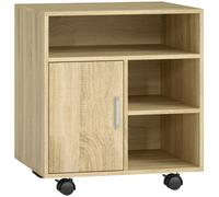 HOMCOM Support d'imprimante organiseur bureau caisson placard porte 3 niches + grand plateau panneaux particules bois naturel