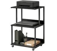 HOMCOM support imprimante 3 niveaux avec roulettes, table industrielle métal bureau, noir.