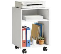HOMCOM Support imprimante Bois roulettes bloquables 40x35x55cm Blanc | Meuble d'imprimante, 2 compartiments ouverts, bureau/étude polyvalent, convient A4 et lettre.