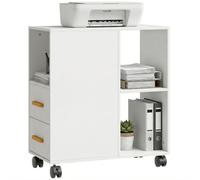 HOMCOM Support imprimante étagère réglable Roues 60x30x65 cm Blanc | Table d'imprimante et organiseur de bureau, chariot pour fax et scanner, bureau.