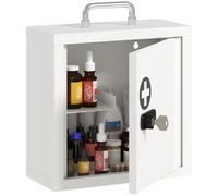 HOMCOM Support mural pour armoire à pharmacie avec serrure lanc 30 x | Armoire de premiers secours à 2 étages en acier inoxydable, 2 clés, poignée, organiseur médical, salle de bain