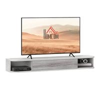 HOMCOM Support Mural TV pour TV jusqu'à 50" 120x26x16cm Blanc/Gris | 2 étagères ouvertes, armoire à porte rabattable, pour salon, chambre & salon détente