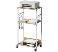HOMCOM Support pour Imprimante 3 Niveaux avec Roulettes Meuble pour Imprimante avec Crochets et Cadre Métallique Bois Naturel