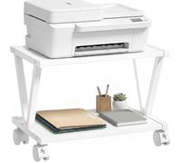 HOMCOM Support pour imprimante à 2 niveaux avec roues verrouillables, meuble pour imprimante avec cadre métallique en V, étagère multifonction sous bureau pour bureau, maison, blanc