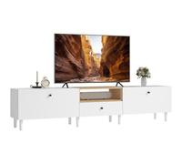 HOMCOM Support TV 200 cm pour TV jusqu'à 90" avec tiroir Blanc | Support TV avec 2 portes basculantes et charnières à fermeture douce, meuble bas pour salon.