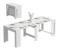 HOMCOM Table à Manger Extensible 48-240x90 cm pour 10 Personnes Blanc | Table console rectangulaire extensible, gain de place, 4 rallonges, pour salon & cuisine