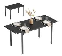 Table de salle à manger extensible 4-6 personnes piètement acier effet bois noir