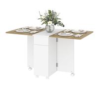 HOMCOM Table à manger pliable pour 2-6 personnes, table de cuisine sur roulettes avec 2 tiroirs 2 placards, 140x76x74cm, blanc
