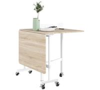 HOMCOM Table à manger pliable pour 4 à 6 personnes, avec roulettes, pieds en acier, table de salle à manger mobile pour petits espaces, salle à manger, cuisine, 120 x 80 x 73 cm, chêne