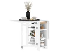 Table à manger pliable - HOMCOM - sur roulettes - avec 2 abattants rabattables et 3 étagères - pour petits espaces - blanc