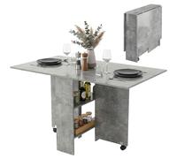 HOMCOM Table à manger pliante avec étagères, rabat et roulettes, Gris Ciment