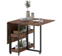 HOMCOM Table à manger pliante dans un design industriel, pour jusqu'à 4 personnes, étagères ouvertes, flexible, métal, panneau de particules, brun