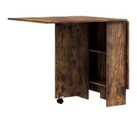 HOMCOM Table à Manger Pliante Mobile sur Roulettes, 2 Plateaux Rabattables, 2 Étagères Intégrées, 140x80x74cm, Brun Rustique