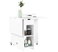 HOMCOM Table à manger pliante pour 2-4 personnes, table de cuisine pliante avec espace de rangement, Table extensible sur roues, Blanc