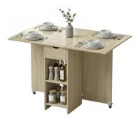 HOMCOM Table à manger pliante pour 2-4 personnes, table roulante avec compartiment ouvert et tiroir, idéale pour petits espaces, Natur