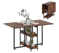 HOMCOM Table à manger pliante pour 2 à 4 personnes avec 2 étagères ouvertes, Meubles Tables de salle à manger mobile pliable pour petits espaces, cuisine, 133,4 x 80 x 75 cm, marron rustique