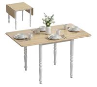HOMCOM Table à Manger Pliante pour 2 à 6 Personnes 74-134 cm, Table de Cuisine rectangulaire avec 2 abattants, Pieds tournés en Acier, pour Petits espaces, Salle à Manger, Effet Bois Naturel