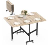 HOMCOM Table à manger pliante pour 4 à 6 personnes avec roulettes, pieds en acier, mobile, table de salle à manger, table de salle à manger, cuisine, 120 x 80 x 73 cm, chêne