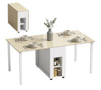 HOMCOM Table à Manger Pliante pour 6 Personnes 39-168 cm, Table de Cuisine rectangulaire, 2 abattants, 2 tiroirs et 4 étagères Ouvertes, Pieds en Bois de pin, pour Petit Espace, Salle à Manger, Blanc