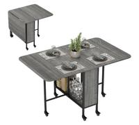 Table pliante de cuisine - HOMCOM - Extensible salle à manger sur roulettes jusqu'à 6 personnes - étagère intégrée - 6 roues - Gris