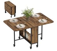 HOMCOM Table à Manger Pliante sur roulettes, 130 x 80 x 74 cm, Marron | Table de Cuisine pour 6 Personnes, 2 Abattants, Étagère Intégrée, pour Petits Espaces, Salle à Manger