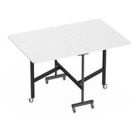 HOMCOM Table à Manger Pliante sur Roulettes pour 4-6 Personnes 120 cm, Roues avec Freins, 2 Abattants, Industriel, Blanc Noir