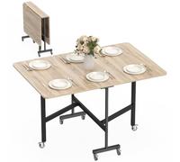 HOMCOM Table à Manger Pliante sur roulettes pour 4-6 Personnes 26-120 cm - Table de Cuisine Rectangulaire, 2 Abattants - Style Industriel, pour Petit Espace, Salle à Manger, Blanc Noir