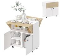 HOMCOM Table à Manger Pliante sur roulettes pour Petits espaces, Table de Cuisine pour 4 Personnes avec 2 abattants, étagère et Placard, idéale pour Salle à Manger, 70 x 83 x 75 cm, Blanc
