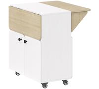 HOMCOM Table à manger pliante sur roulettes, table de cuisine 4 personnes, 2 abattants, étagère, placard, 70x83x75cm, blanc