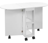 HOMCOM Table à manger pliante sur roulettes, table de cuisine pour 4 personnes avec 2 abattants et 2 étagères de rangement, pour petits espaces, 120 x 60 x 77 cm, blanc