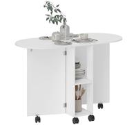 HOMCOM Table à manger pliante sur roulettes, table de cuisine pour 4 personnes avec 2 abattants et 2 étagères de rangement, pour petits espaces, 120 x 60 x 77 cm, blanc
