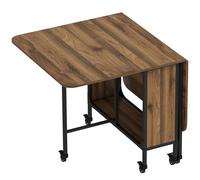 HOMCOM Table à manger pliante sur roulettes, table de cuisine pour 6 personnes avec étagère intégrée, 130 x 80 x 74 cm, marron