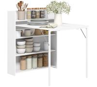 HOMCOM Table à manger pliante, table de cuisine pour 3 personnes, plateau à abattant et 4 étagères, 79x91x93cm, blanc