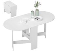 Table à manger pliante 6 personnes - table design effet bois blanc ovale Blanc G
